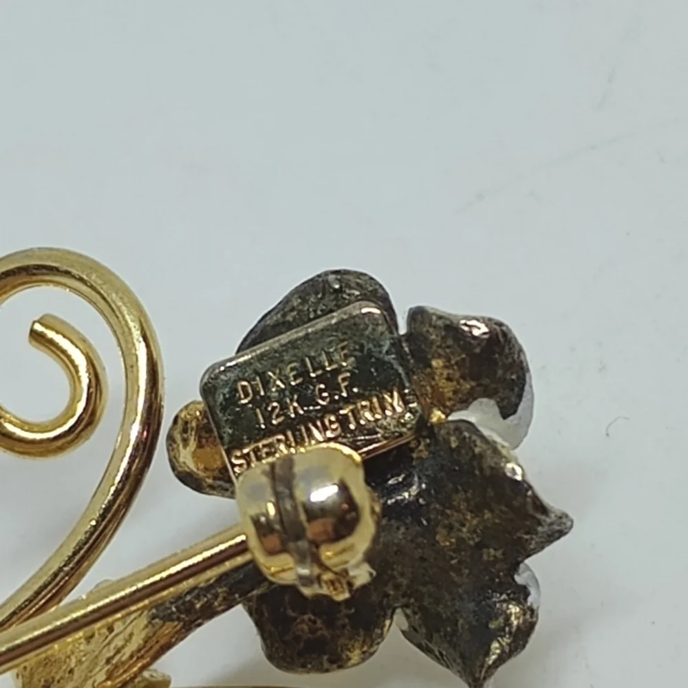 * vintage signed Dixelle 12K gold fill sterling trim flower pin brooch